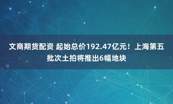 文商期货配资 起始总价192.47亿元！上海第五批次土拍将推出6幅地块